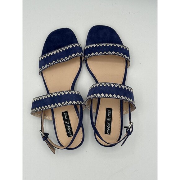 Violet & Red Blue Suede Zig-Zag Strap Sandals For Women - Picture 4 of 8